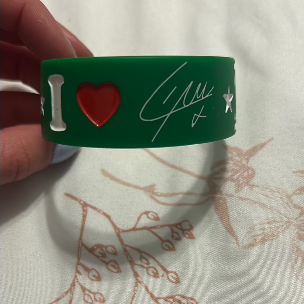 Liam Payne Green and Red Silicone Wristband with Heart Design